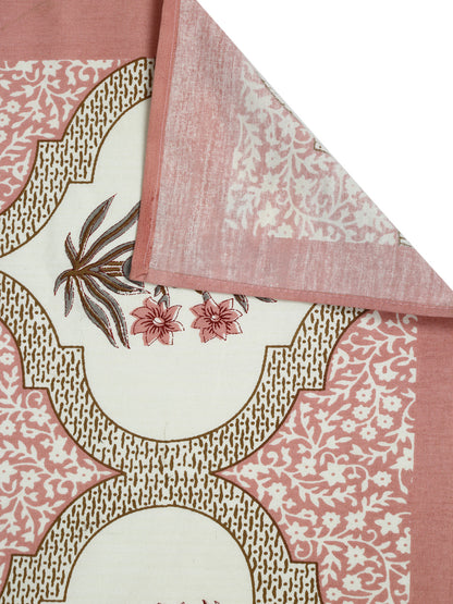 Peach and Cream Floral Print Cotton King Bed Sheet with 2 Pillow Covers