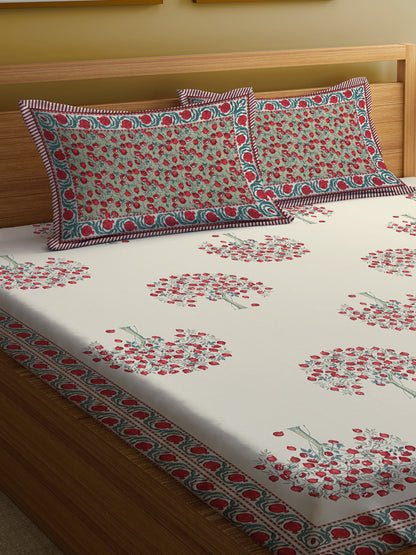 Multi Colour Floral Print Cotton King Bed sheet with 2 Pillow Covers