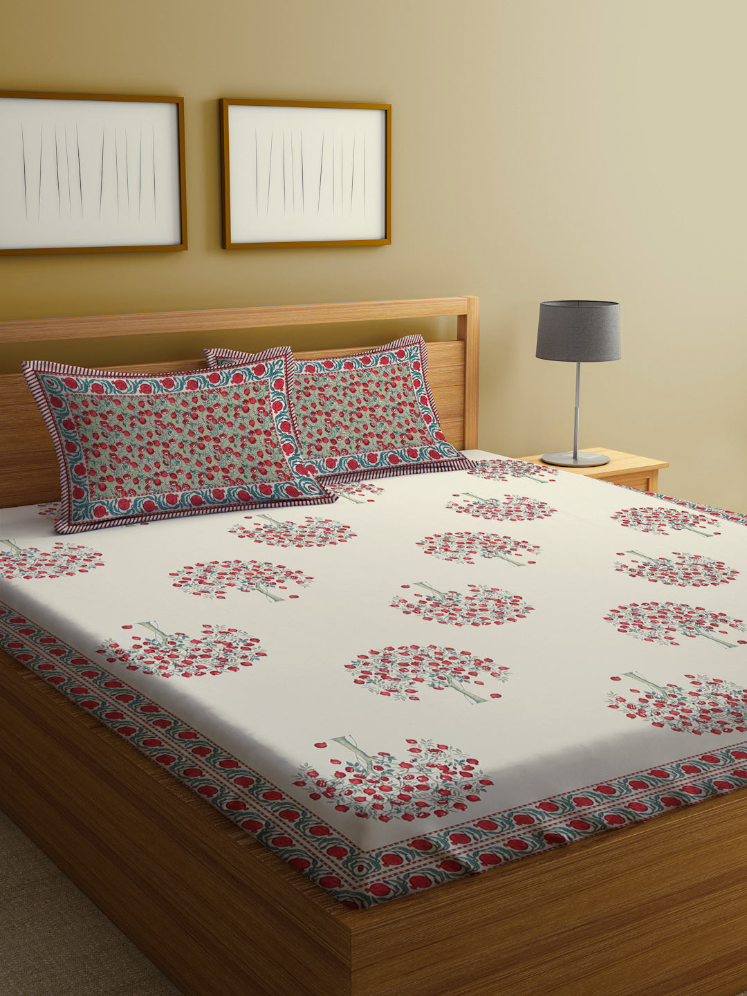 Multi Colour Floral Print Cotton King Bed sheet with 2 Pillow Covers