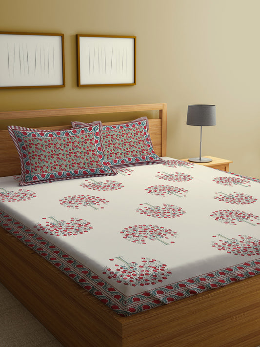 Multi Colour Floral Print Cotton King Bed sheet with 2 Pillow Covers