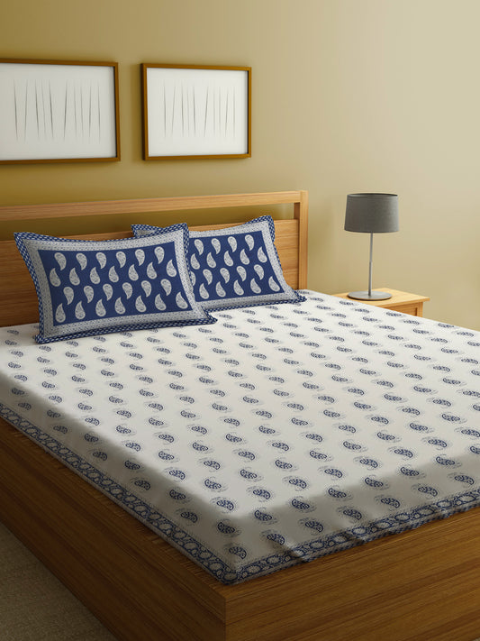 Cotton Paisley Print King Bed sheet with 2 Pillow Covers