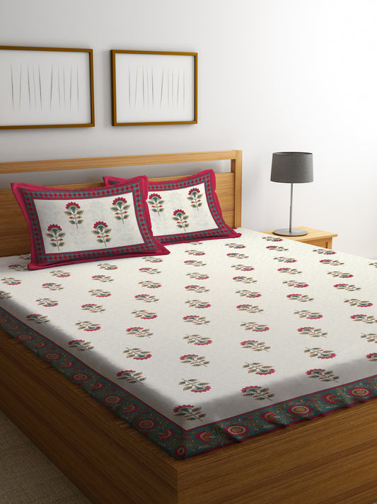 Cotton Floral Print King Bed sheet with 2 Pillow Covers