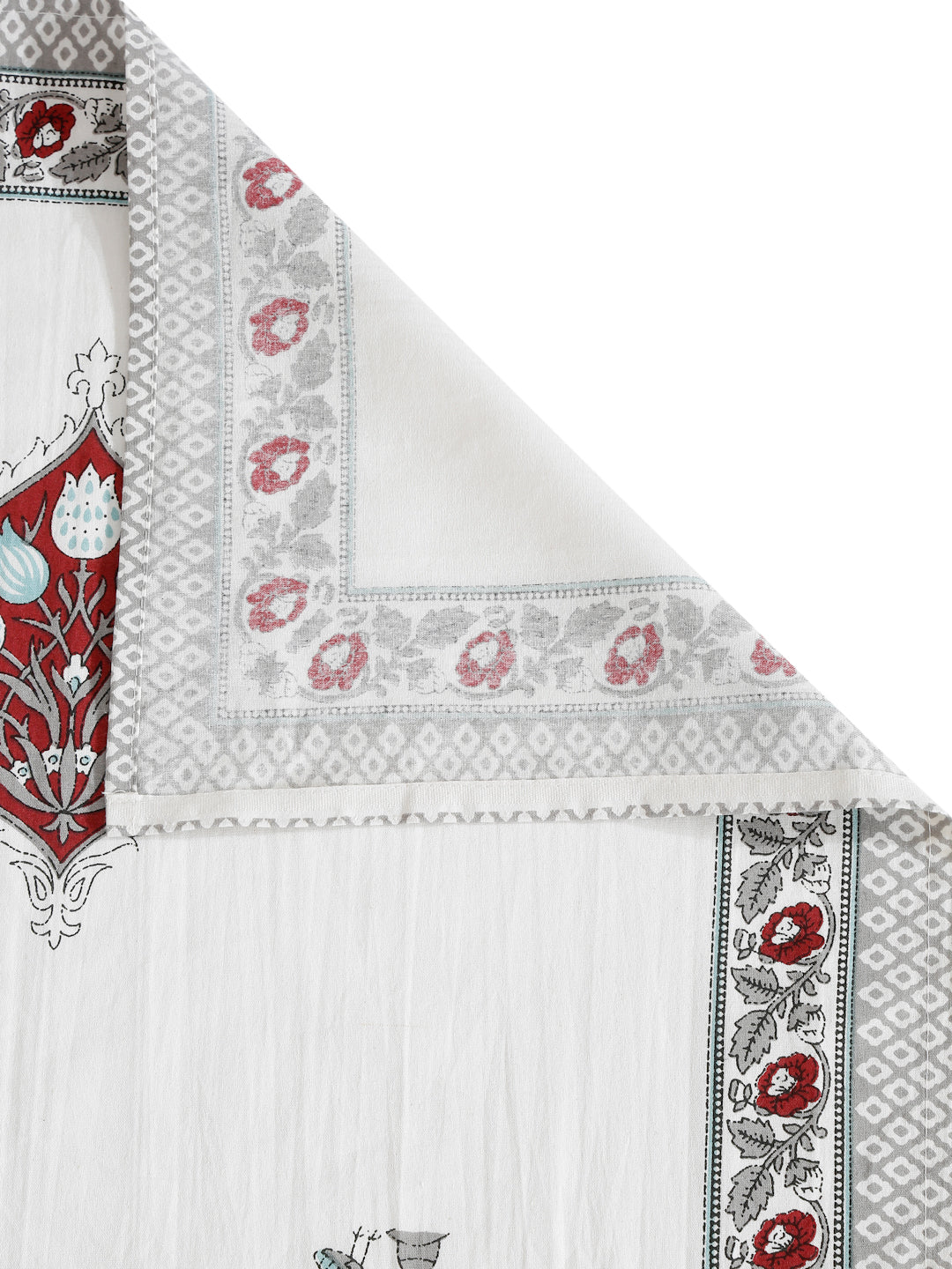 White and Turquoise Cotton Jaipur Print Floral King Size Bedsheet with 2 Pillow Covers