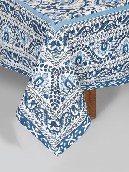 White and Blue Cotton Jaipur Print Floral King Size Bedsheet with 2 Pillow Covers