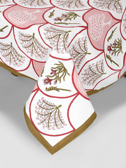 White and Peach Cotton Jaipur Floral Print King Size Bedsheet with 2 Pillow Covers