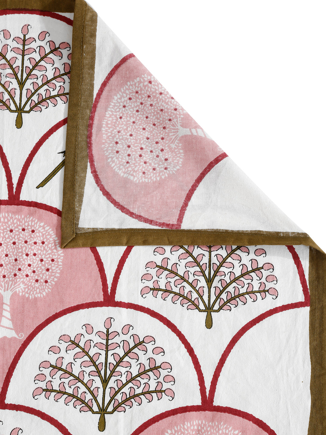 White and Peach Cotton Jaipur Floral Print King Size Bedsheet with 2 Pillow Covers