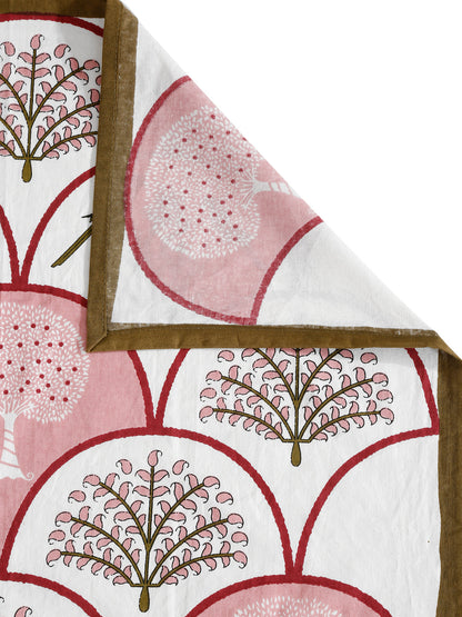 White and Peach Cotton Jaipur Floral Print King Size Bedsheet with 2 Pillow Covers