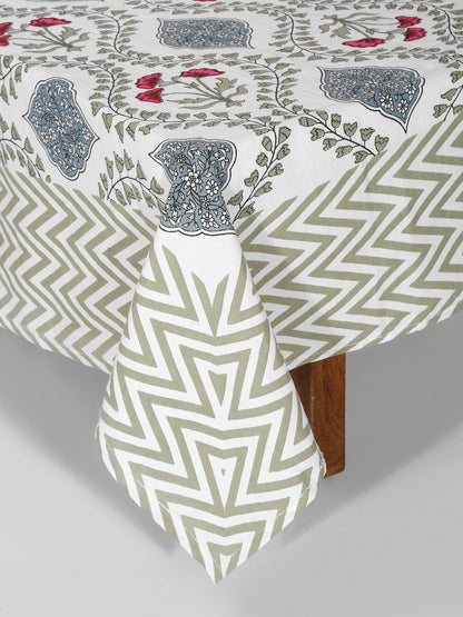 White and Grey Cotton Jaipur Floral Print King Size Bedsheet with 2 Pillow Covers