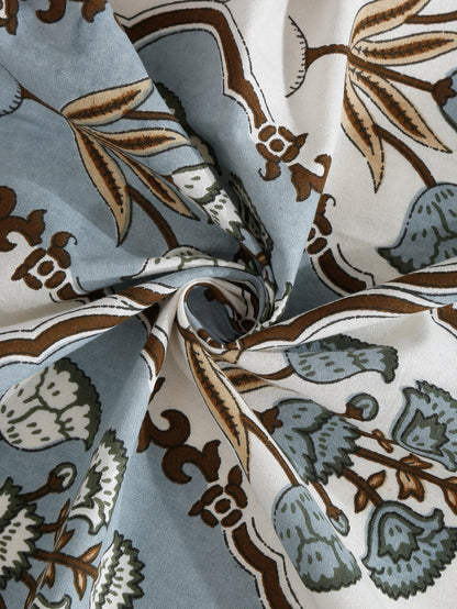 White and Grey Cotton Jaipur Print Floral King Size Bedsheet with 2 Pillow Covers