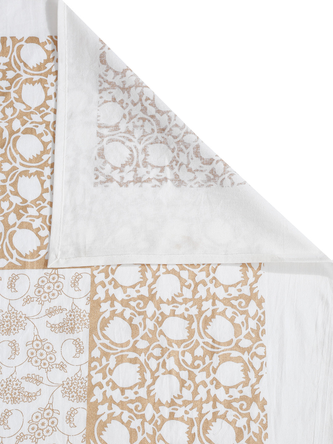 Rajasthan Decor White and Gold Cotton Floral Print King Bed sheet with 2 Pillow Covers
