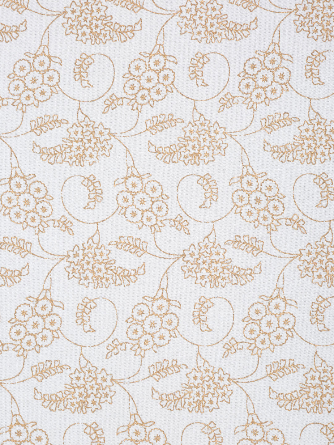 Rajasthan Decor White and Gold Cotton Floral Print King Bed sheet with 2 Pillow Covers
