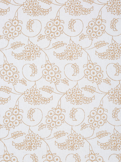 Rajasthan Decor White and Gold Cotton Floral Print King Bed sheet with 2 Pillow Covers