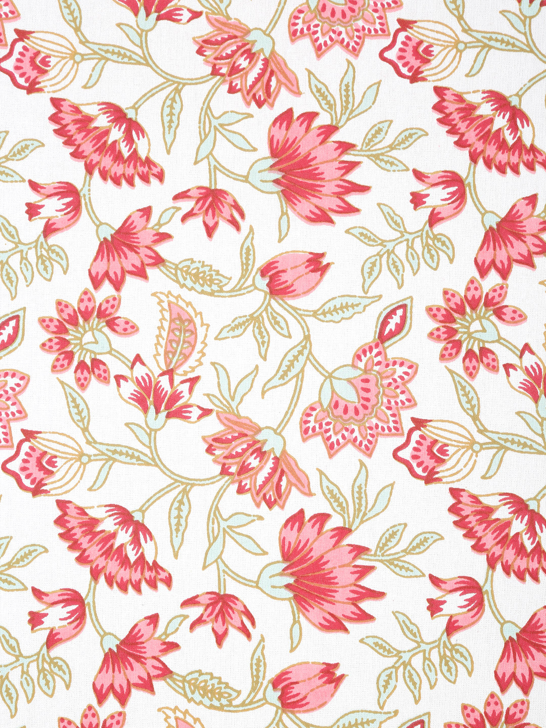 White and Pink Cotton Floral Print King Bed sheet with 2 Pillow Covers