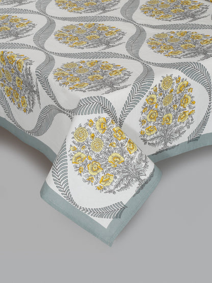Floral Print White Cotton King Size Bed sheet with 2 Pillow Covers