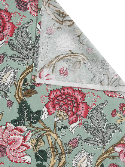 Pink Floral Print Green Color King Size Bed Sheet with 2 Pillow Covers