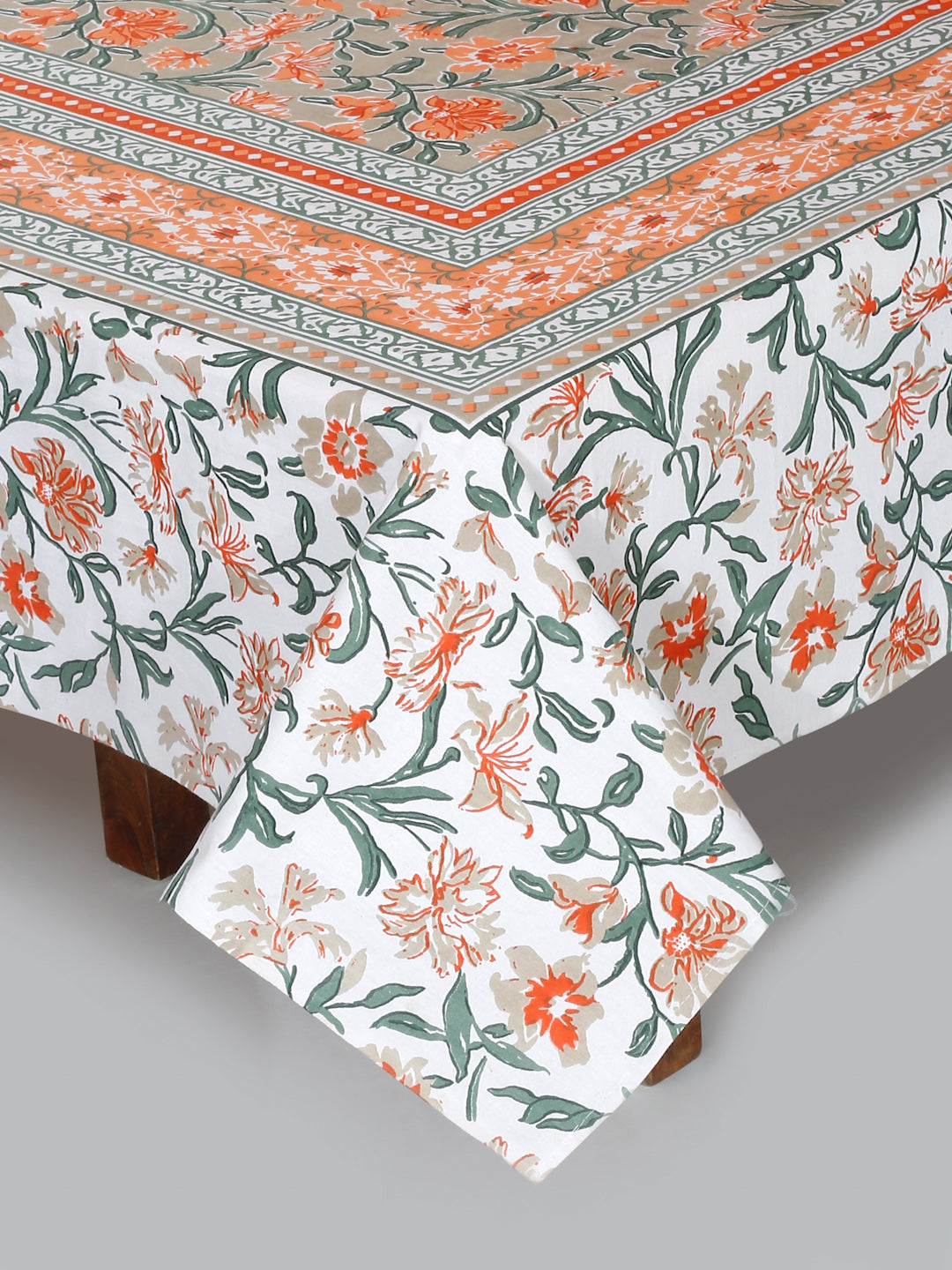 Floral Print Orange Color Cotton Double Bed Sheet with 2 Pillow Covers