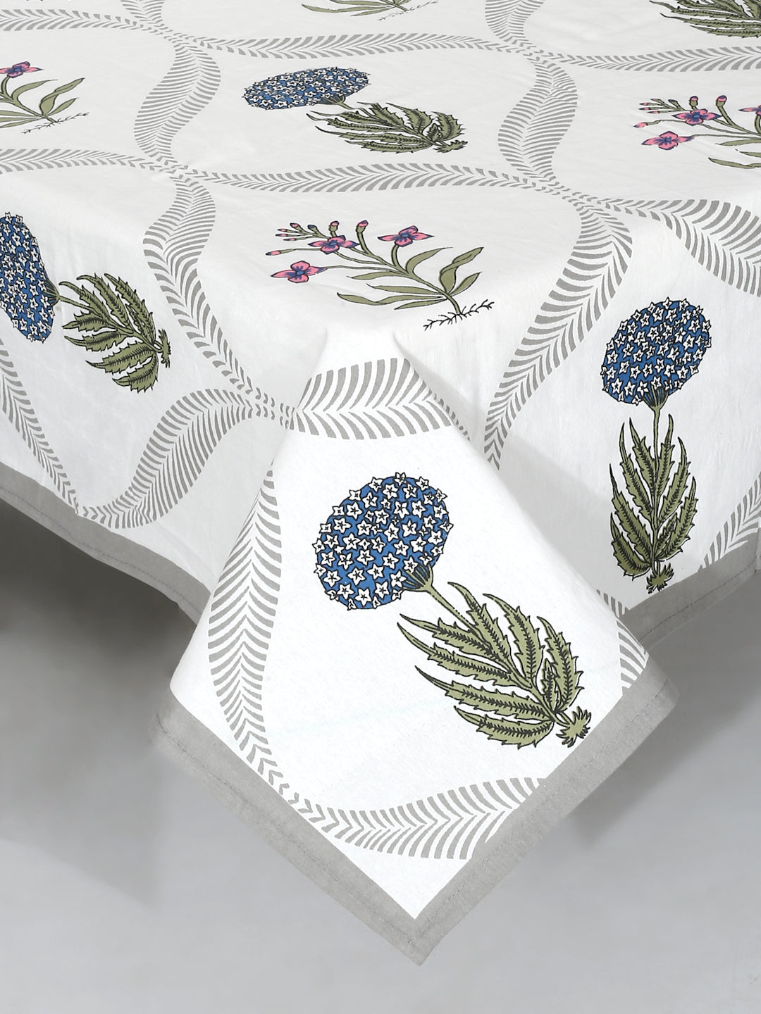 Rajasthan Decor Floral Print White and Green King Size Bed Sheet with 2 Pillow Covers