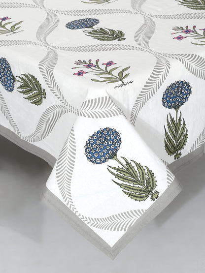 Rajasthan Decor Floral Print White and Green King Size Bed Sheet with 2 Pillow Covers