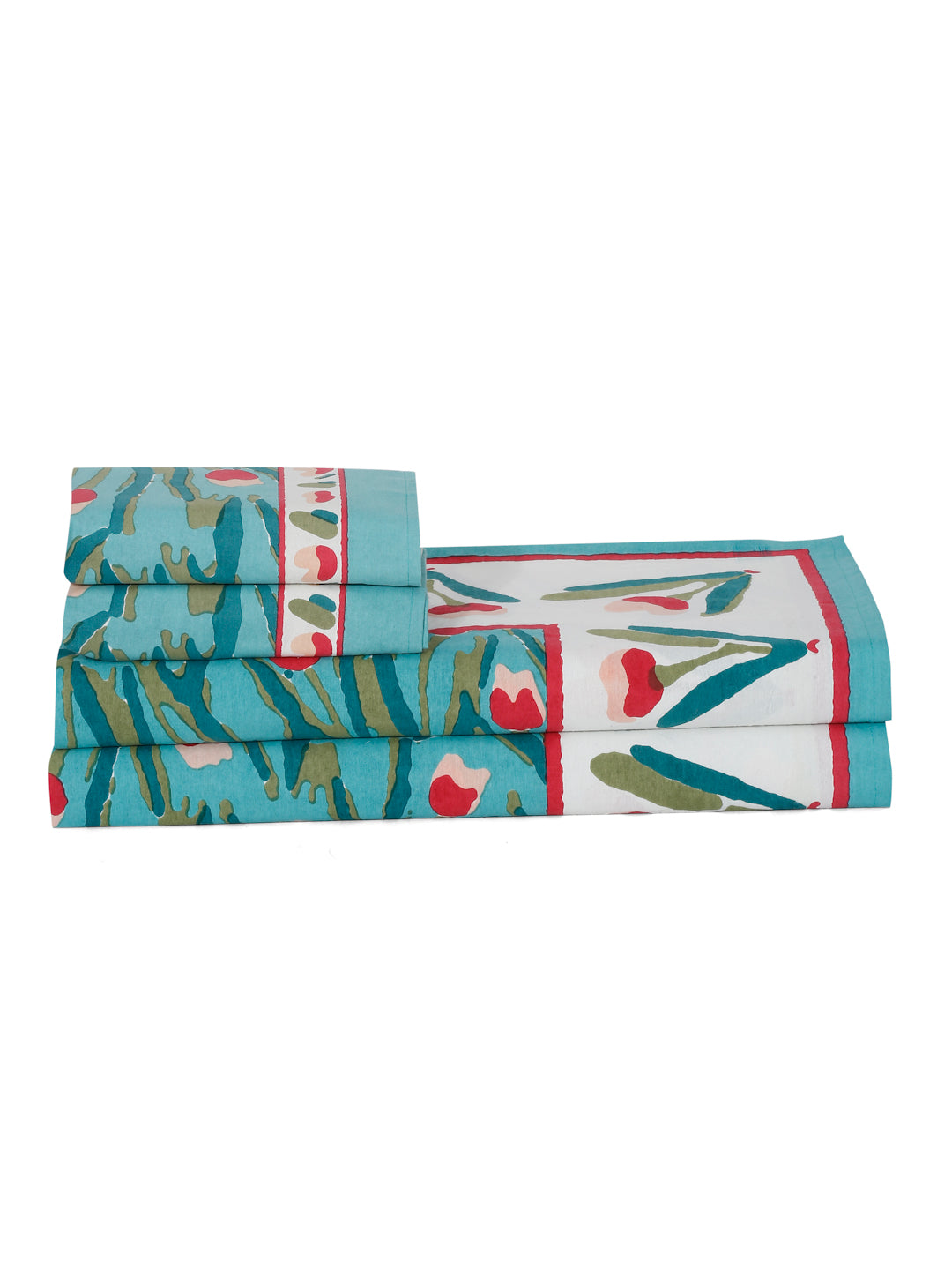 Rajasthan Decor Bottle Green Floral Print Cotton King Bed Sheet with 2 Pillow Covers