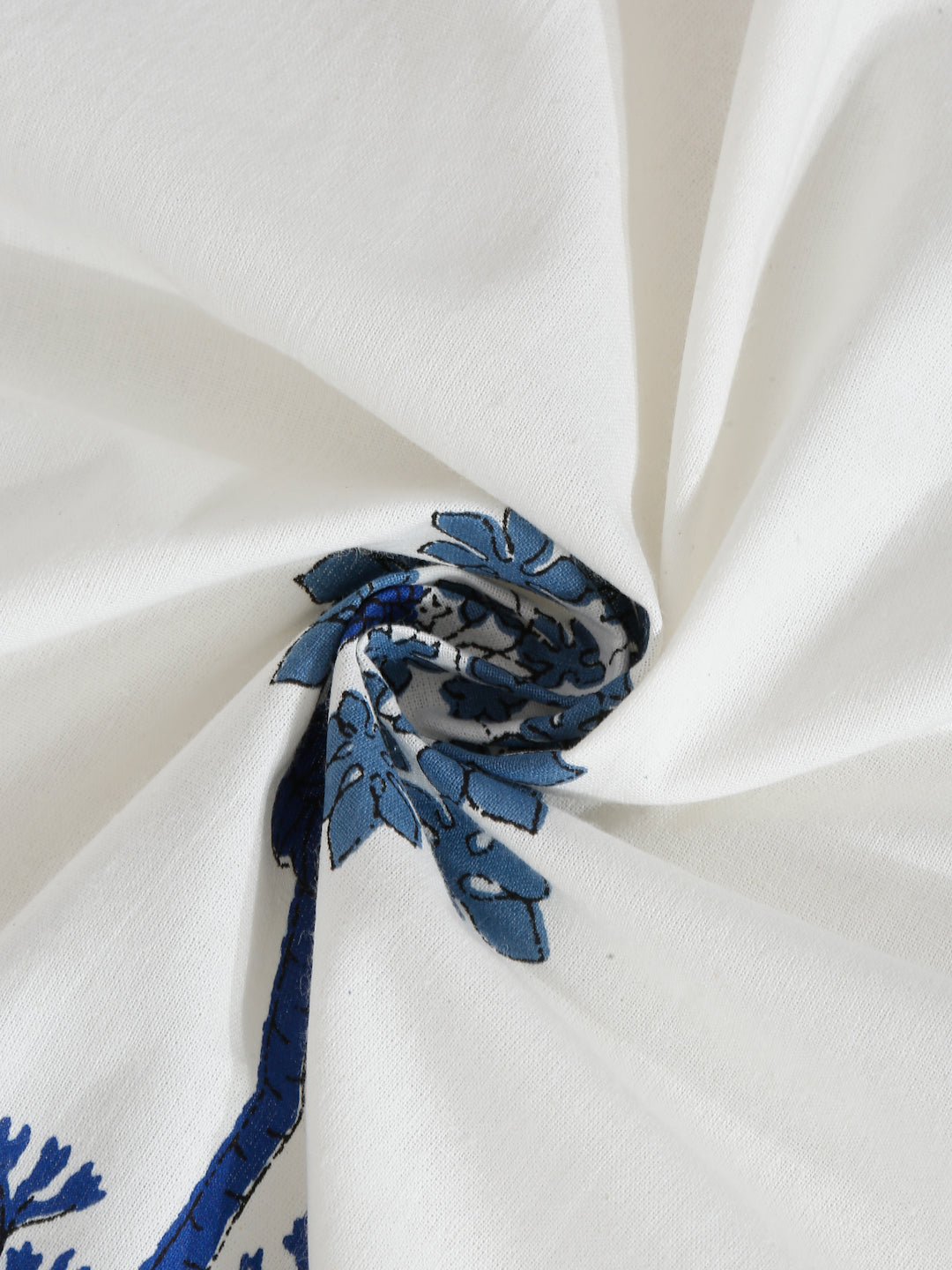 Rajasthan Decor White and Blue Floral Print Cotton King Bed Sheet with 2 Pillow Covers