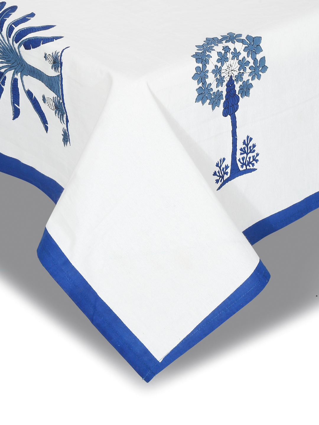 Rajasthan Decor White and Blue Floral Print Cotton King Bed Sheet with 2 Pillow Covers