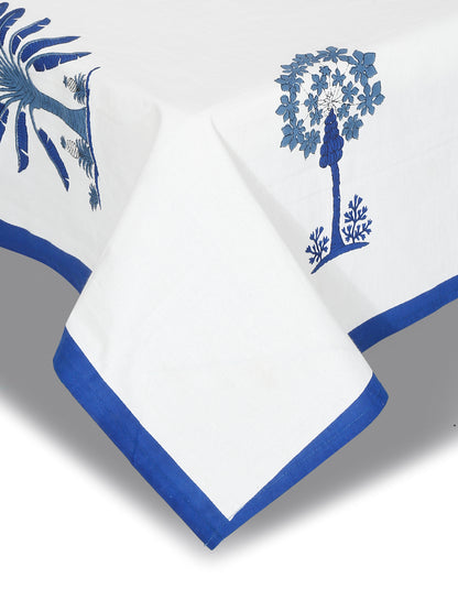 Rajasthan Decor White and Blue Floral Print Cotton King Bed Sheet with 2 Pillow Covers