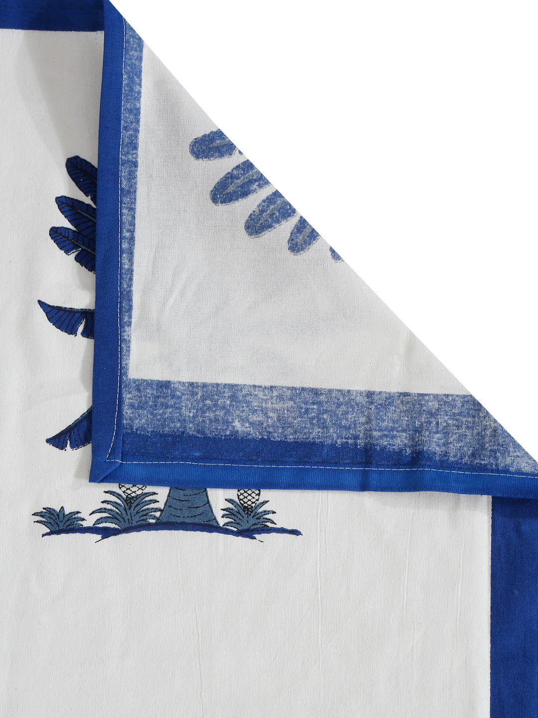 Rajasthan Decor White and Blue Floral Print Cotton King Bed Sheet with 2 Pillow Covers