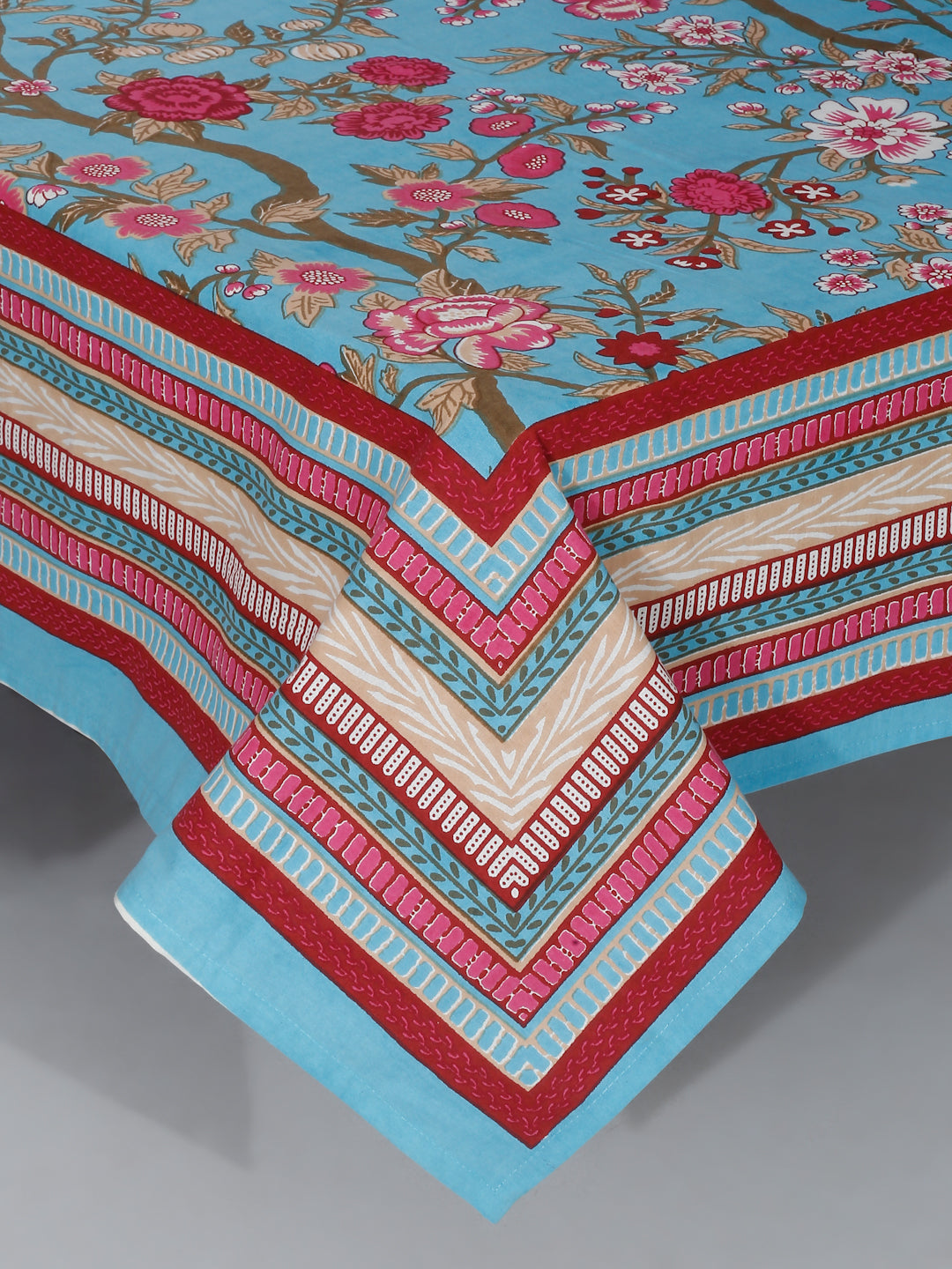 Blue Floral Print 180 TC Cotton King Bed sheet with 2 Pillow Covers