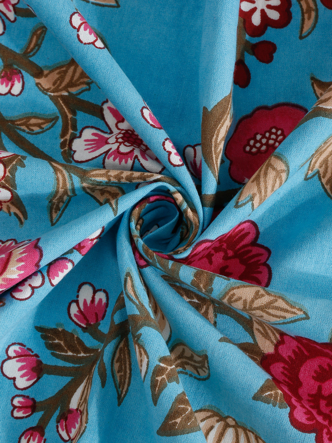Blue Floral Print 180 TC Cotton King Bed sheet with 2 Pillow Covers