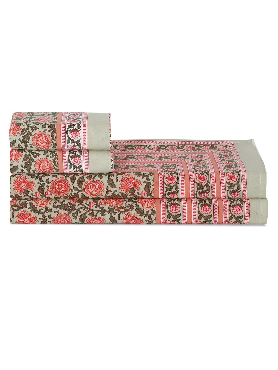 Orange Floral Print 180 TC Cotton King Bed sheet with 2 Pillow Covers