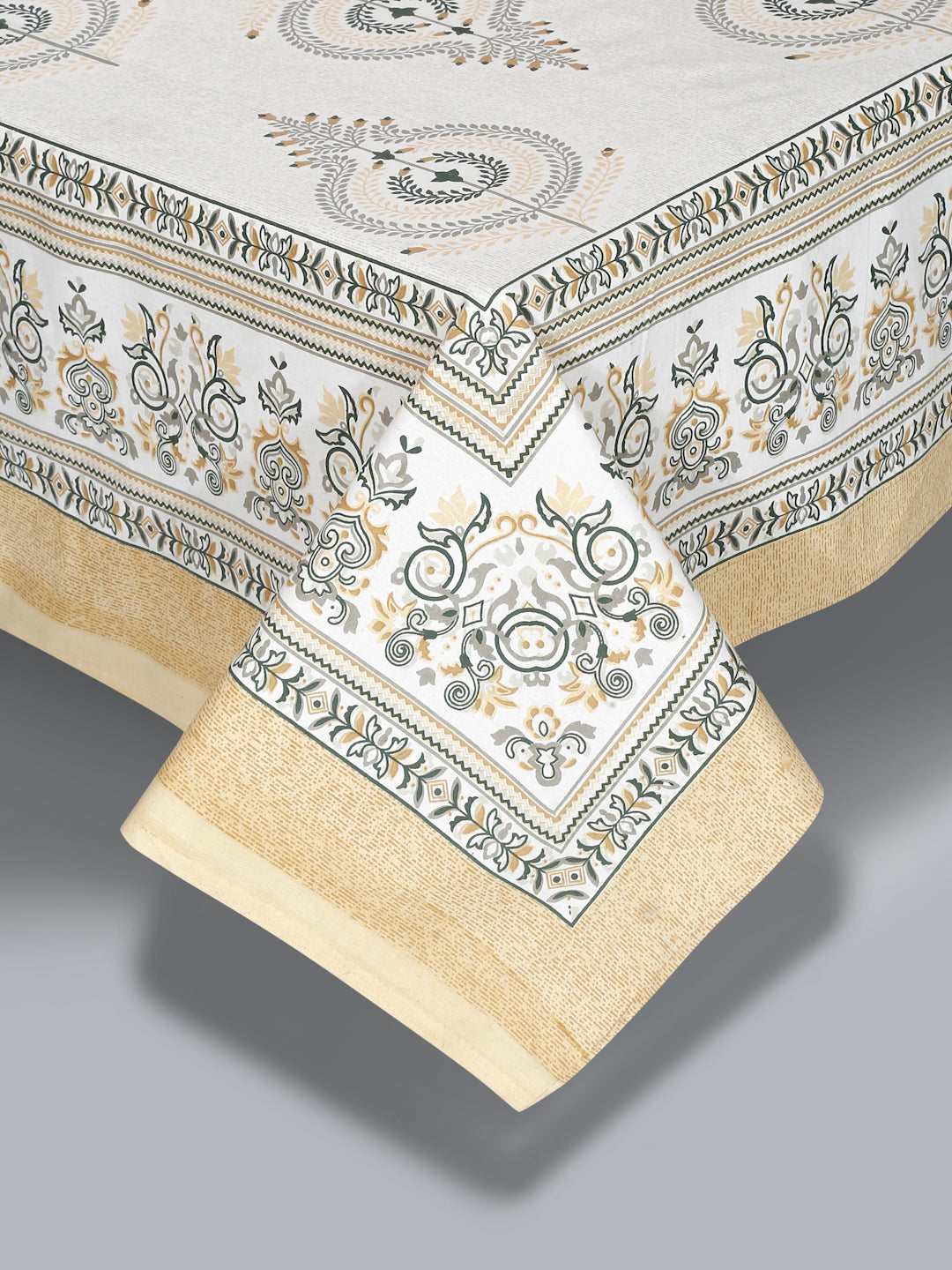 White and Yellow Ethnic Motif 180 TC Cotton Super King Bed Sheet with 2 Pillow Covers