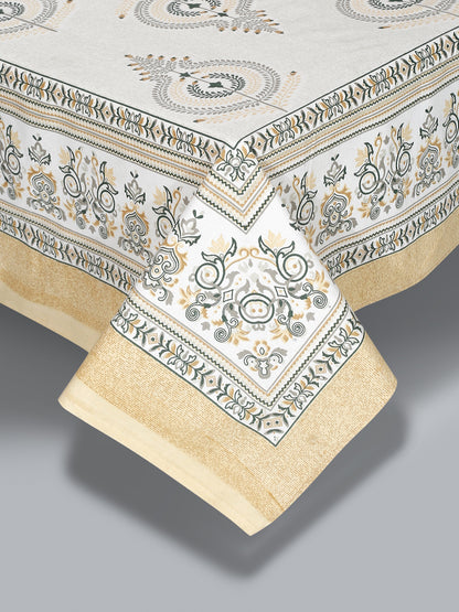 White and Yellow Ethnic Motif 180 TC Cotton Super King Bed Sheet with 2 Pillow Covers
