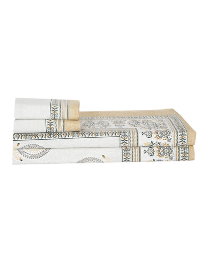 White and Yellow Ethnic Motif 180 TC Cotton Super King Bed Sheet with 2 Pillow Covers