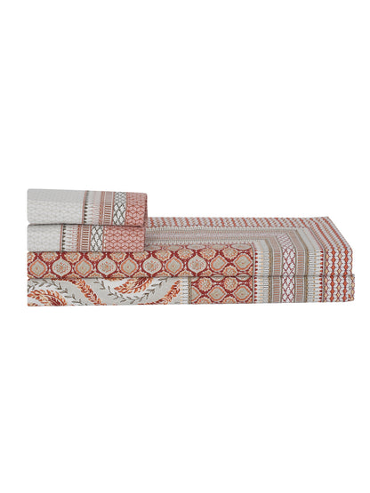 Light Grey Ethnic Motif 180 TC Cotton Super King Bed Sheet with 2 Pillow Covers