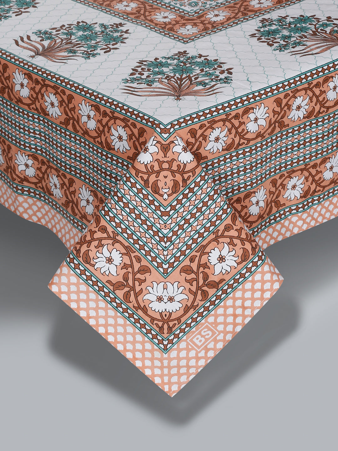 White and Copper Screen Jaipuri Indie Print 180 TC Cotton Double Bed Sheet with 2 Pillow Covers