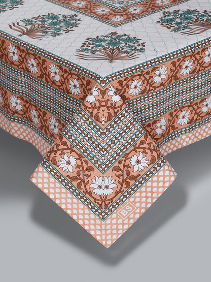 White and Copper Screen Jaipuri Indie Print 180 TC Cotton Double Bed Sheet with 2 Pillow Covers