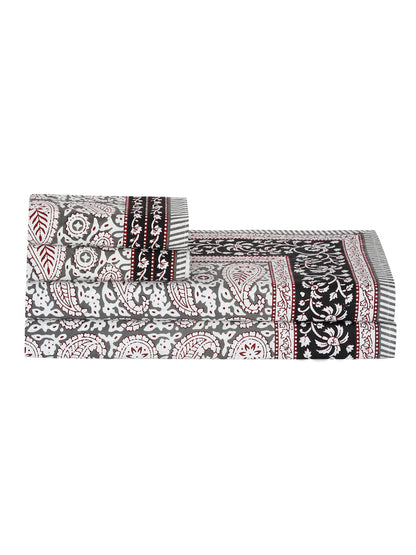 White and Grey Paisley Print 180 TC Cotton Double Bed sheet with 2 Pillow Covers