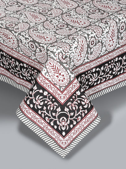 White and Grey Paisley Print 180 TC Cotton Double Bed sheet with 2 Pillow Covers
