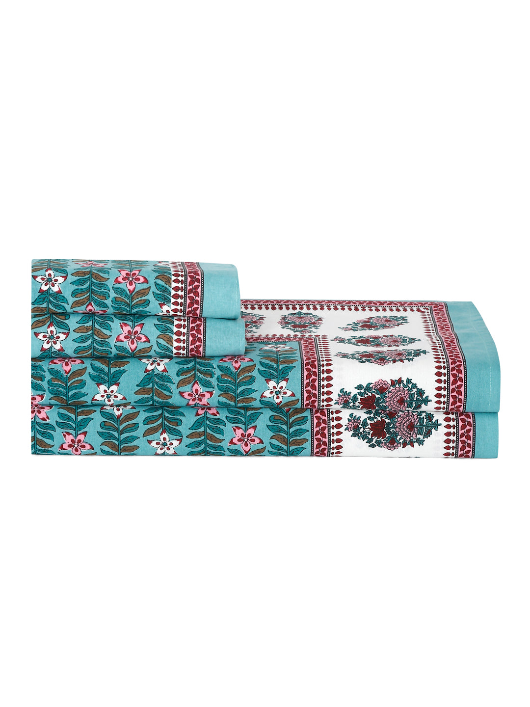 Sea Green Floral Print 180 TC King Size Bed Sheet with 2 Pillow Covers