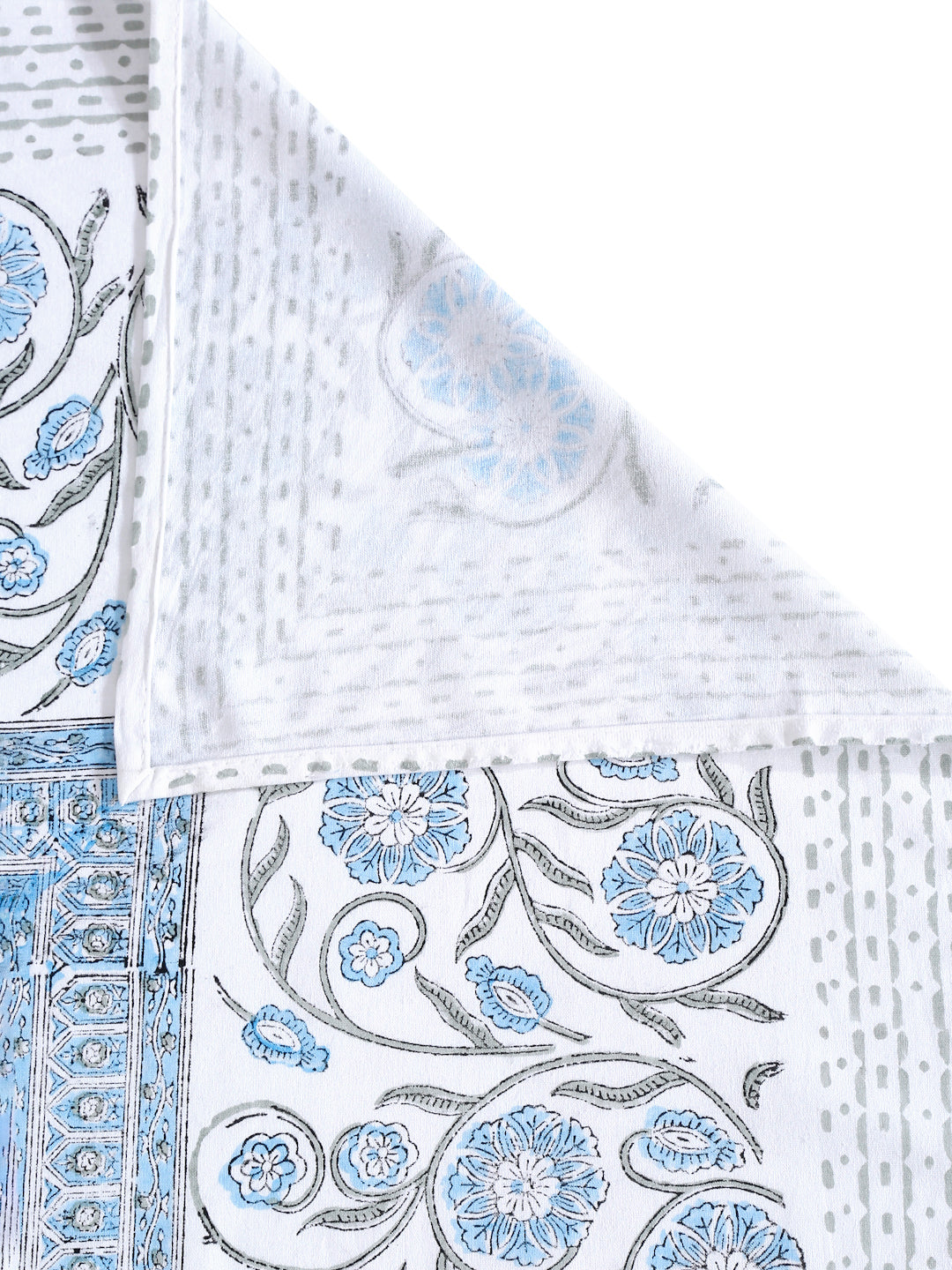 White and Blue 6 seater Block Printed Cotton Table Cover-60x90 inch