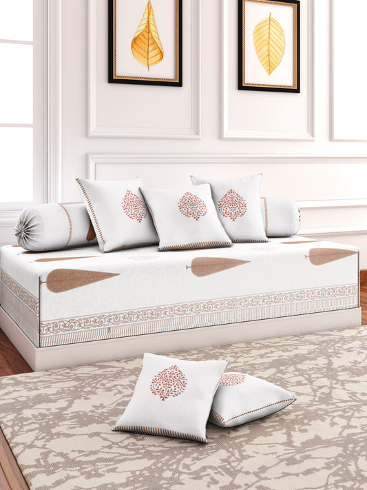 Rajasthan Décor Set of 8 Screen Print White Color Floral Cotton Jaipuri Diwan set