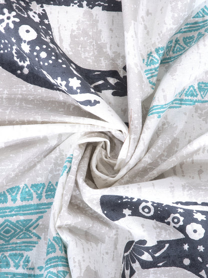 Rajasthan Décor Set of 8 White and Grey Color Animal Print Jaipuri Cotton Diwan set