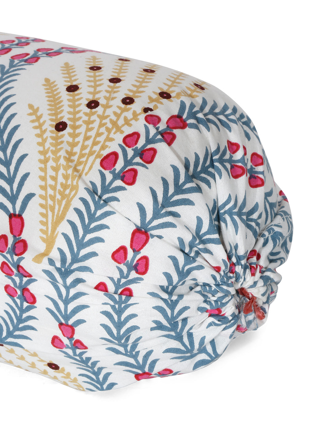Set of 8 White and Red Floral Print Cotton Diwan Set