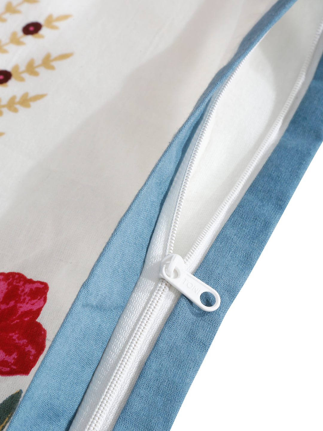 Set of 8 White and Red Floral Print Cotton Diwan Set