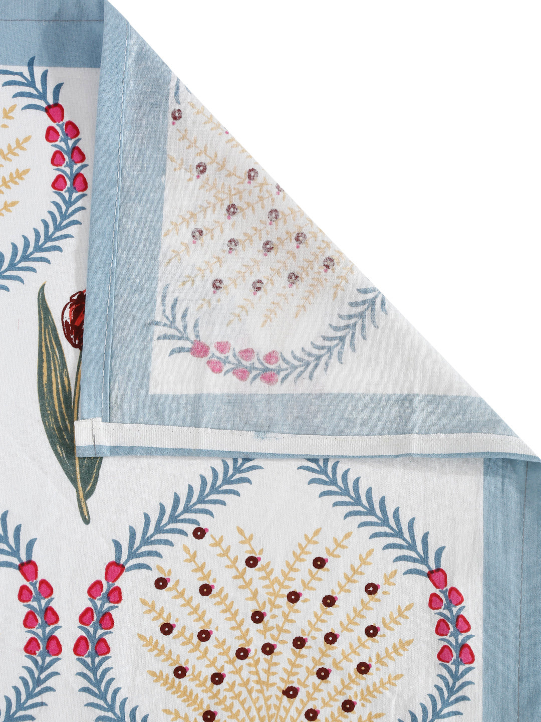 Set of 8 White and Red Floral Print Cotton Diwan Set