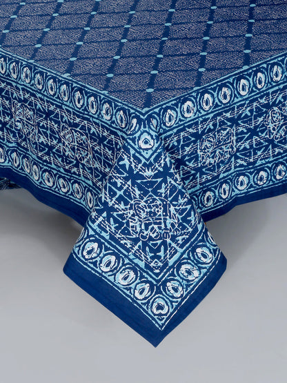 Indigo Dabu Print Cotton Double Bed Sheet with 2 Pillow Covers