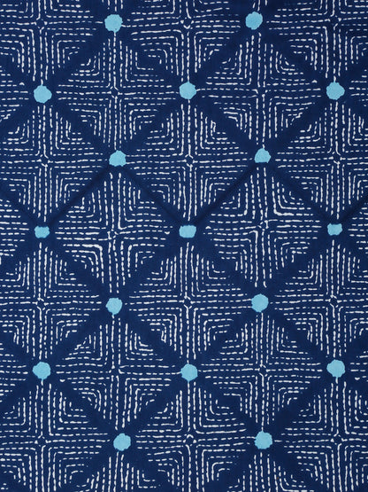 Indigo Dabu Print Cotton Double Bed Sheet with 2 Pillow Covers