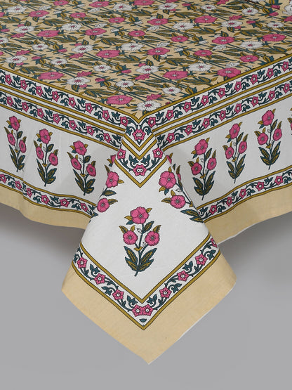 Yellow Floral Print Cotton Double Bed sheet with 2 Pillow Covers