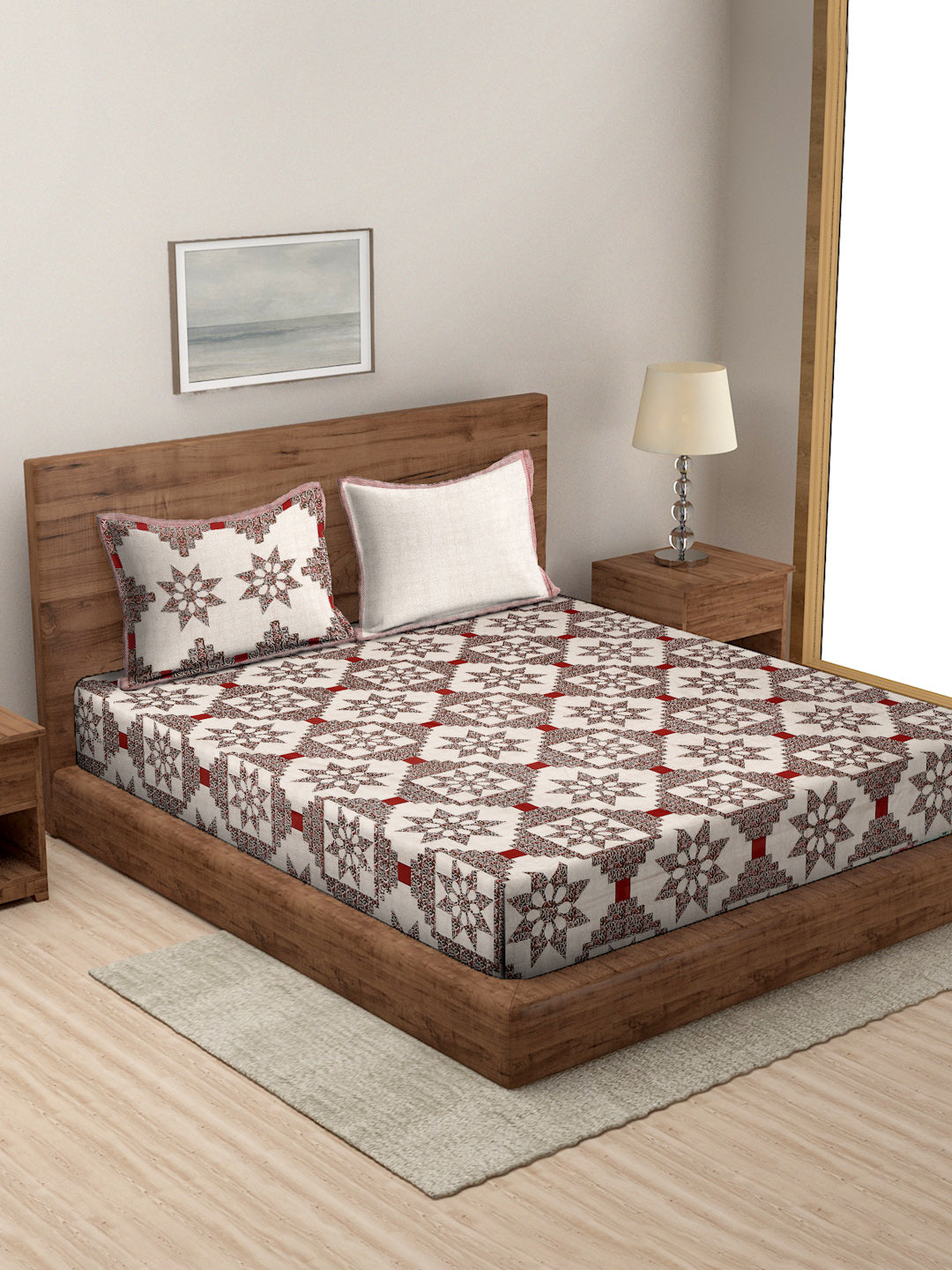 King Size Floral Print Cotton Bed Sheet with 2 Pillow Covers