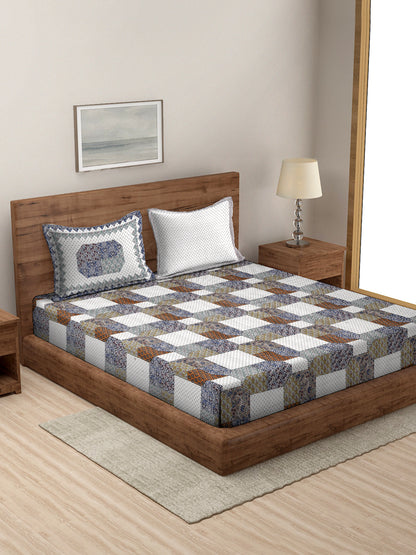 King Size Geometric Print Cotton Bed Sheet with 2 Pillow Covers